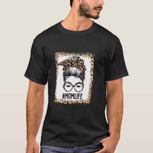 Bleached Mom Life Messy Bun Leopard Christmas Moth T-shirt (Voorkant)