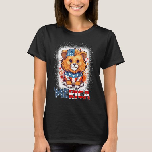 Bleached Patriotic Lion 4th of July Fireworks Meri T-shirt (Voorkant)