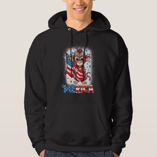 Bleached Patriotic Monkey 4th of July Fireworks Me Hoodie (Voorkant)