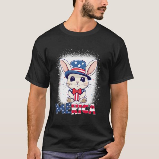 Bleached Patriotic Rabbit 4Th Of July Fireworks Me T-shirt (Voorkant)
