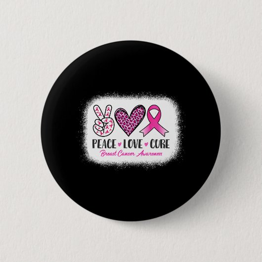 Bleached Peace Love Cure Leopard Breast Cancer AWA Ronde Button 5,7 Cm (Voorkant)