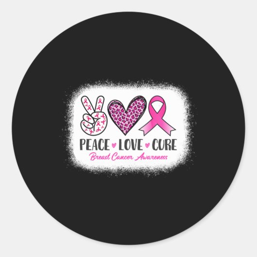 Bleached Peace Love Cure Leopard Breast Cancer AWA Ronde Sticker (Voorkant)