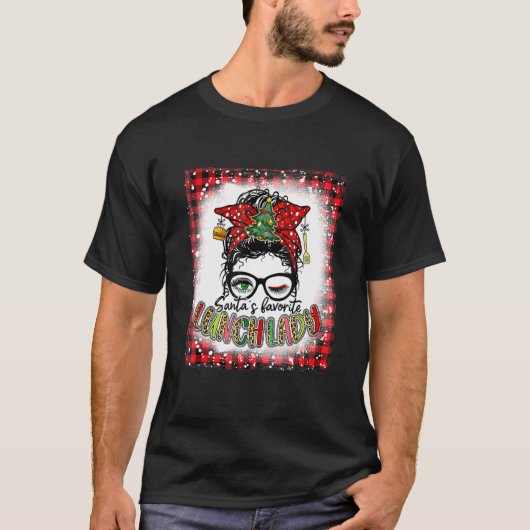 Bleached Santas Favorite Lunch Lady Messy Bun Chri T-shirt (Voorkant)