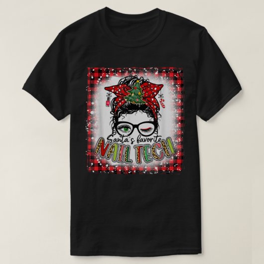 Bleached Santa's Favorite Nail Tech Messy Bun Chri T-shirt (Design voorkant)