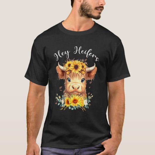 Bleached Scottish Highland Cow  Fluffy Cow Hey Hei T-shirt (Voorkant)