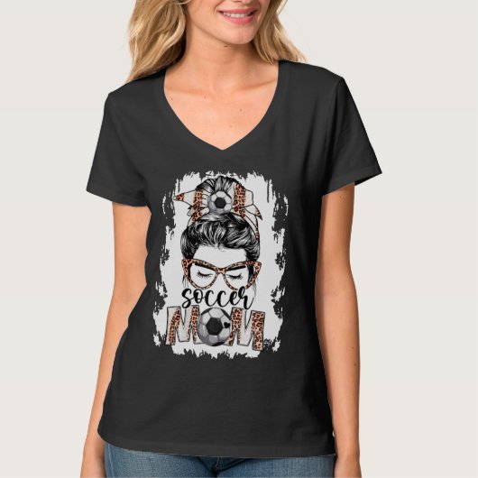Bleached Soccer Mom Game Day Messy Bun Leopard Pri T-shirt (Voorkant)