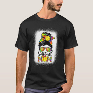 Bleached Softball Mom Life Tie Dye Messy Bun Baseb T-shirt