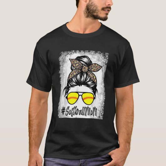 Bleached Softball Mom Life With Leopard And Messy T-shirt (Voorkant)
