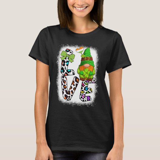 Bleached St Patricks Day  St Patricks Gnomes Love T-shirt (Voorkant)