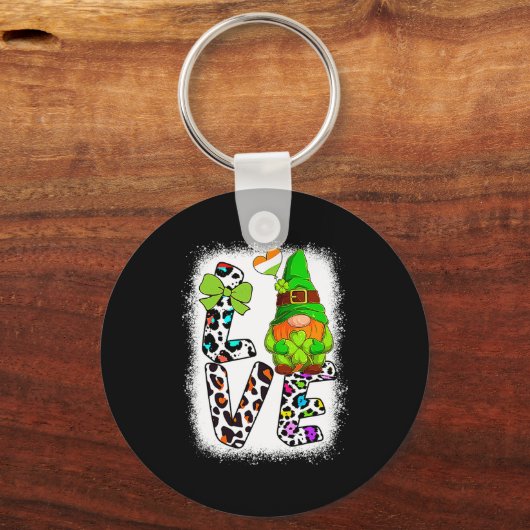 Bleached St Patricks Day St Patricks Gnomes Love T Sleutelhanger (Voorkant)
