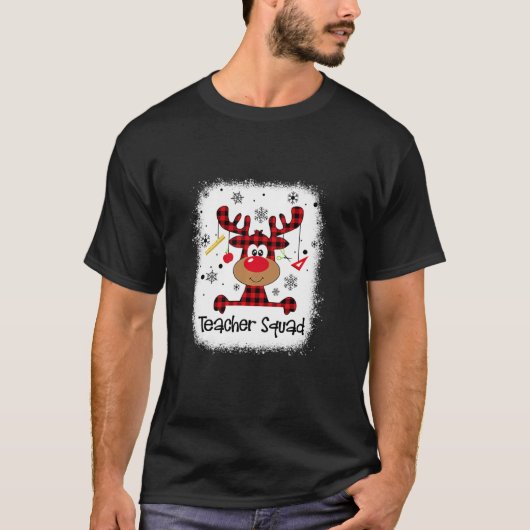 Bleached Teacher Squad Reindeer Red Plaid Christma T-shirt (Voorkant)