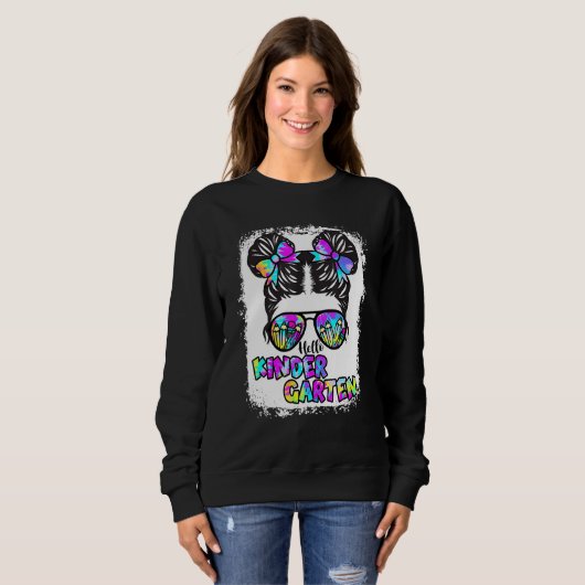 Bleached Tie Dye Hello Kindergarten Back To School Trui (Voorkant volledig)