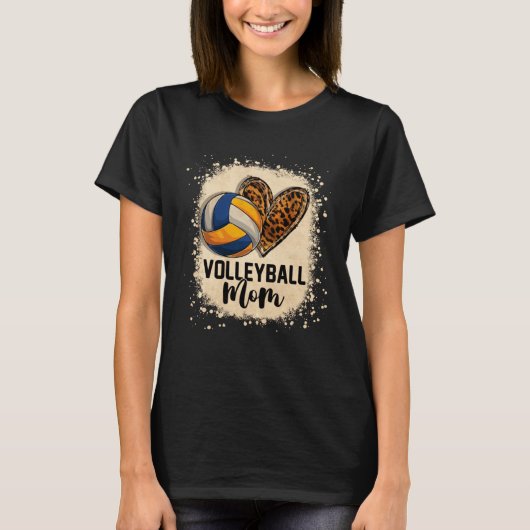 Bleached Volleyball Mom Leopard Game Day Vibes Mot T-shirt (Voorkant)