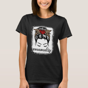 Bleaches Mama Life Messy Bun Luipaard Print Vrouwe T-shirt