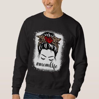 Bleaches Mom Life Messy Bun Leopard Print Women Mo Trui