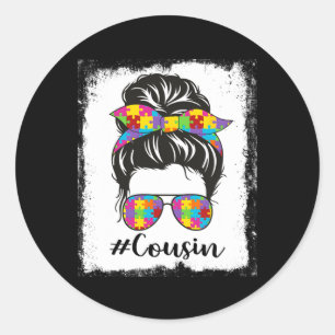 Bleaching Autism Cousin Messy Bun Autism Awareness Ronde Sticker