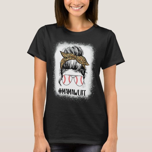 Bleaching Ball Mamaw Life Messy Bun Leopard Print T-shirt (Voorkant)