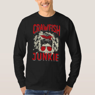 Bleaching Crawfish Junkie Women Messy Bun Crawfish T-shirt