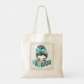 Bleaching Dysautonomia Warrior Messy Bun Turquoise Tote Bag (Achterkant)