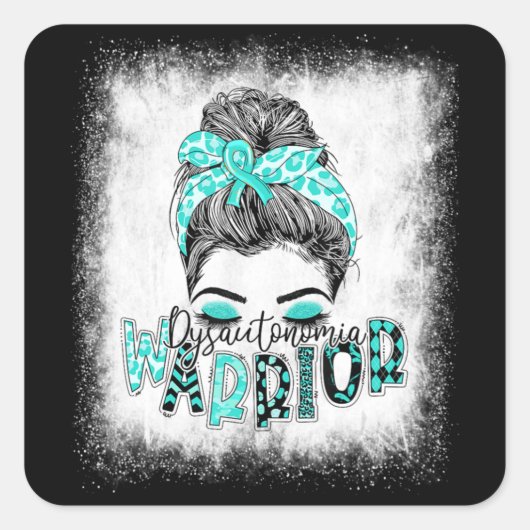 Bleaching Dysautonomia Warrior Messy Bun Turquoise Vierkante Sticker (Voorkant)