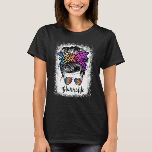 Bleaching Glamma Life Rainbow Leopard Messy Bun T-shirt (Voorkant)
