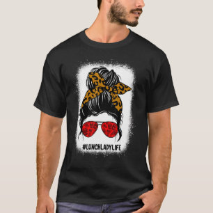 Bleaching Lunch Lady Messy Bun Hair Leopard Print T-shirt