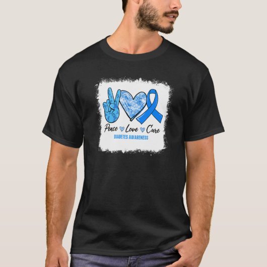 Bleaching Peace Love Cure Blue Ribbon Diabetes Awa T-shirt (Voorkant)