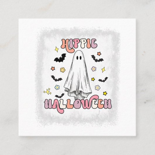 Bleaching Retro Hippie Halloween Ghost Boo Spooky  Vierkante Visitekaartje (Voorkant)