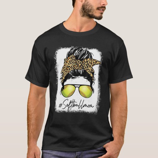 Bleaching Softball Ma Life Leopard Messy Bun Game T-shirt (Voorkant)