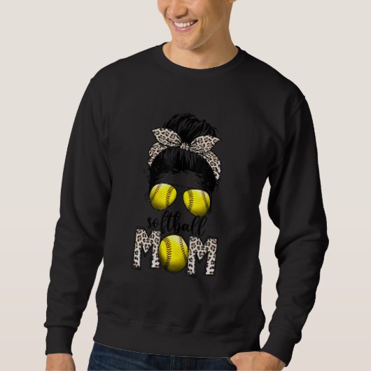 Bleaching Softball Ma Life Leopard Messy Bun Game Trui (Voorkant)