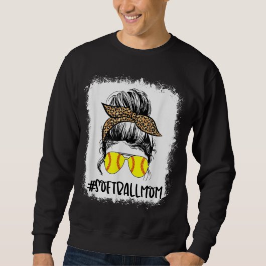 Bleaching Softball Ma Life Leopard Messy Bun Game Trui (Voorkant)