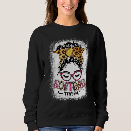 Bleaching Softball Ma Life Leopard Messy Bun Mothe Trui (Voorkant)