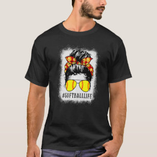 Bleaching Softball Mam Messy Bun Softball Mam Moth T-shirt