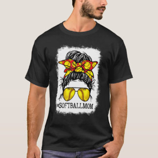 Bleaching Softball Mam Messy Bun Women Player Ma T-shirt