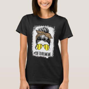Bleaching Softball Meme Life Leopard Messy Bun Mot T-shirt