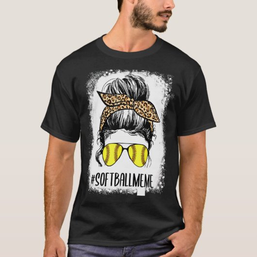 Bleaching Softball Meme Life Leopard Messy Bun Mot T-shirt (Voorkant)