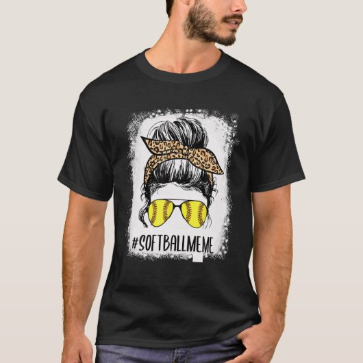Bleaching Softball Meme Life Leopard Messy Bun Mot T-shirt (Voorkant)