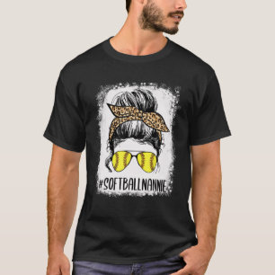 Bleaching Softball Nannie Life Leopard Messy Bun M T-shirt