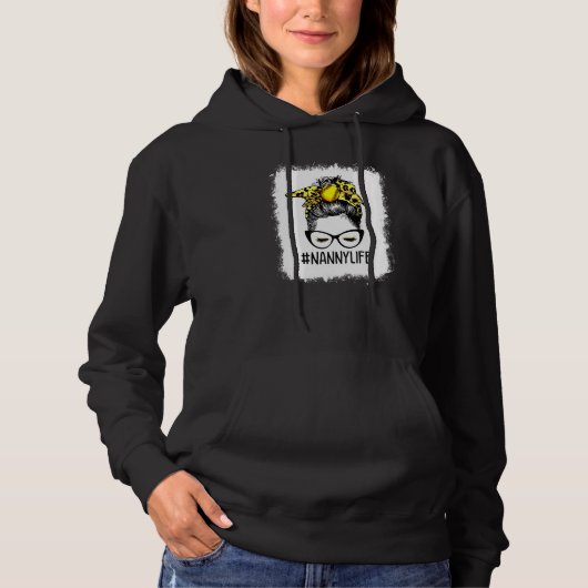 Bleaching Softball Nanny Life Leopard Messy Bun Mo Hoodie (Voorkant)
