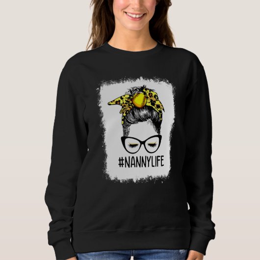 Bleaching Softball Nanny Life Leopard Messy Bun Mo Trui (Voorkant)