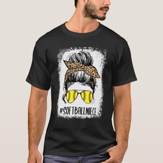 Bleaching Softball Niece Life Leopard Messy Bun Ga T-shirt (Voorkant)
