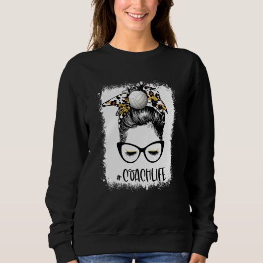 Bleaching Volleyball Coach Life Leopard Messy Bun  Trui (Voorkant)