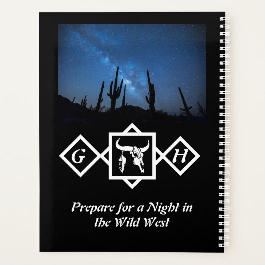 Bleaching Whit Bull Skull Silhouette Monogram foto Planner (Achterkant)