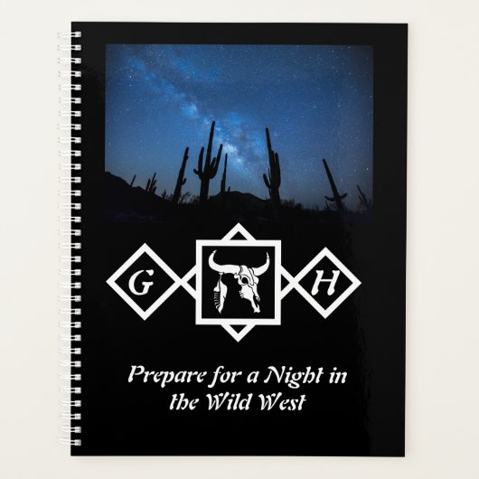 Bleaching Whit Bull Skull Silhouette Monogram foto Planner (Voorkant)