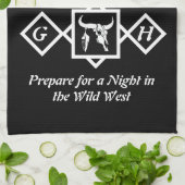 Bleaching Whit Bull Skull Silhouette Monogram foto Theedoek (Gevouwen)