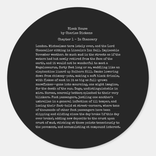 Bleak House Charles Dickens Boek Tekstlezer Ronde Sticker (Voorkant)
