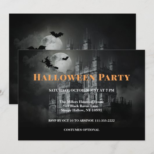 Bleak Mansion Halloween Party Invitation Kaart (Voorkant / Achterkant)