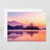 Bled Island in het Bled Lake Slovenië bij Sunrise Briefkaart (Voorkant / Achterkant)