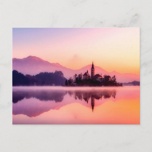 Bled Island in het Bled Lake Slovenië bij Sunrise Briefkaart (Voorkant)
