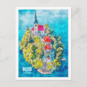 Bled Slovenië Famous Travel Waterverf Sketch Briefkaart (Voorkant)